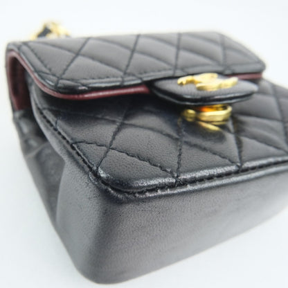 CHANEL Waist bag lambskin black Rare vintage Micro Matrasse Chain pochette Women