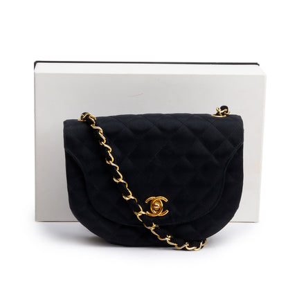Chanel Vintage Black Quilted Satin Half Moon Flap Bag