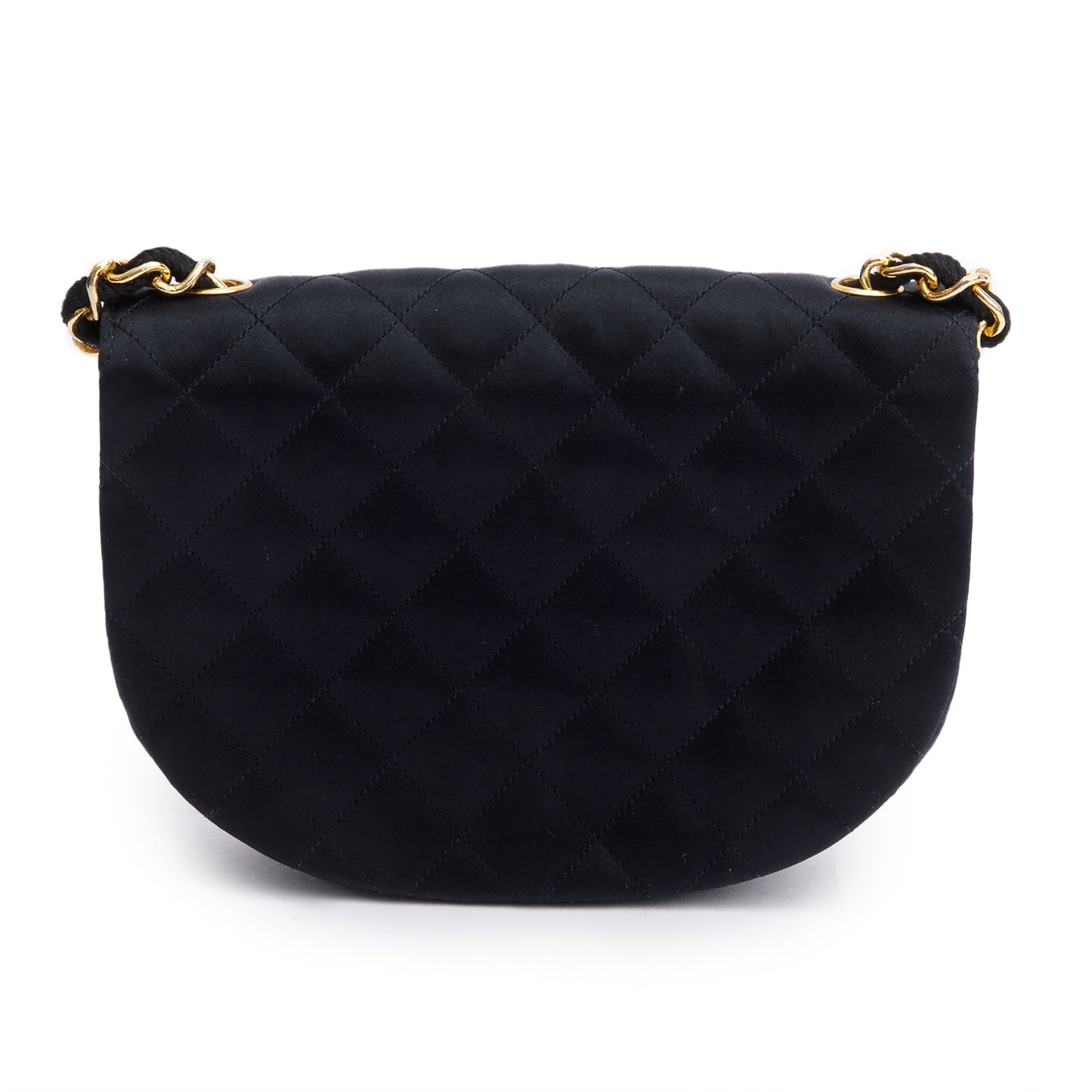 Chanel Vintage Black Quilted Satin Half Moon Flap Bag