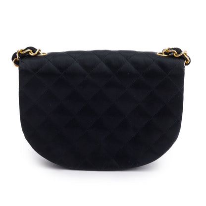 Chanel Vintage Black Quilted Satin Half Moon Flap Bag