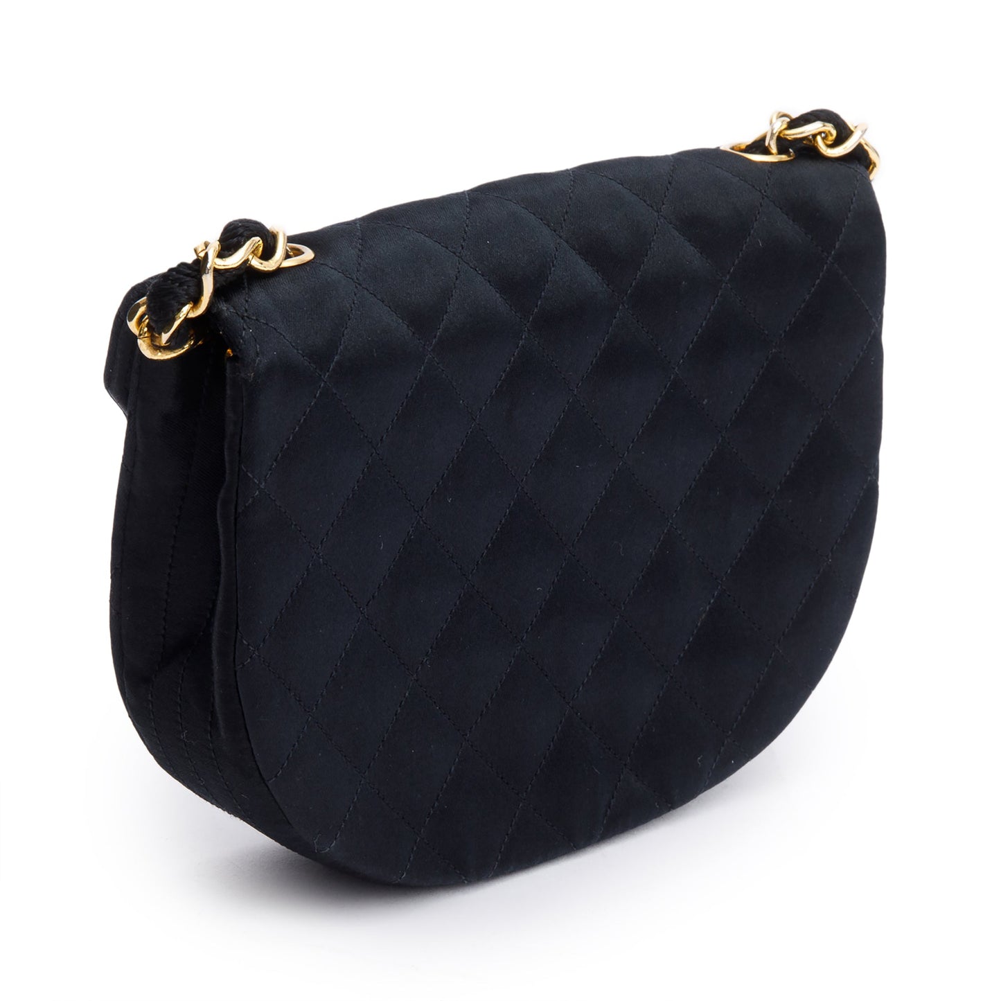 Chanel Vintage Black Quilted Satin Half Moon Flap Bag