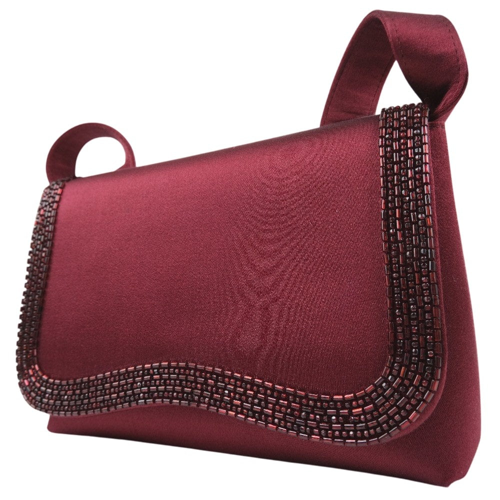 CHANEL Shoulder Bag Satin, Rhinestone Bordeaux COCO Mark Party bag Women