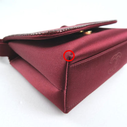 CHANEL Shoulder Bag Satin, Rhinestone Bordeaux COCO Mark Party bag Women