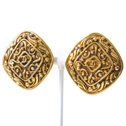 CHANEL Earring Plated Gold gold vintage Rhombus COCO Mark Women