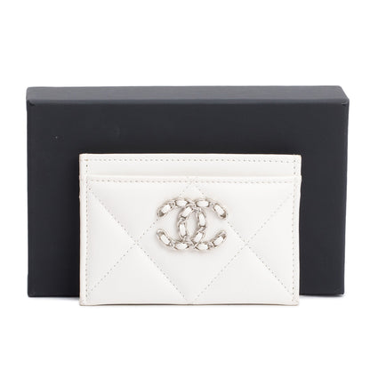Chanel White Quilted Lambskin Leather 19 Card Holder