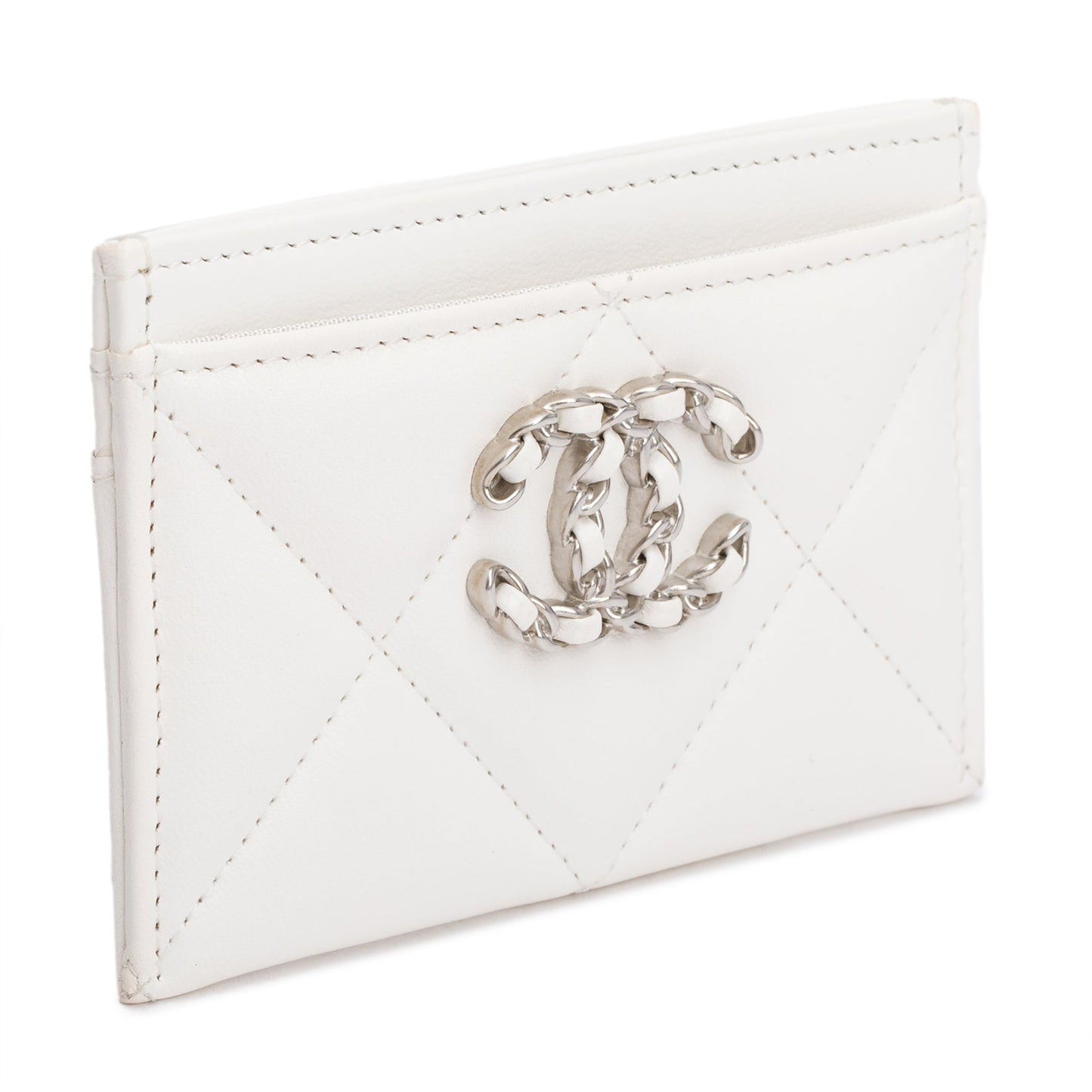 Chanel White Quilted Lambskin Leather 19 Card Holder