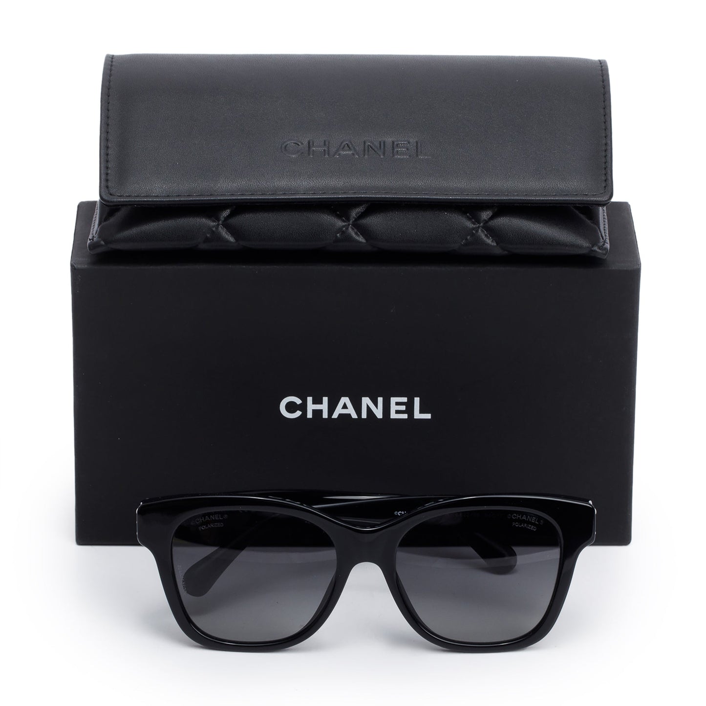 Chanel 5482-H  Black Acetate CC Faux Pearl Square Sunglasses
