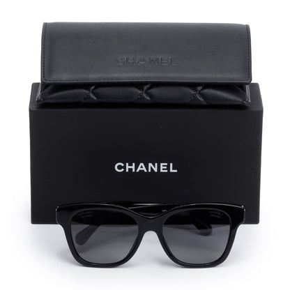 Chanel 5482-H  Black Acetate CC Faux Pearl Square Sunglasses