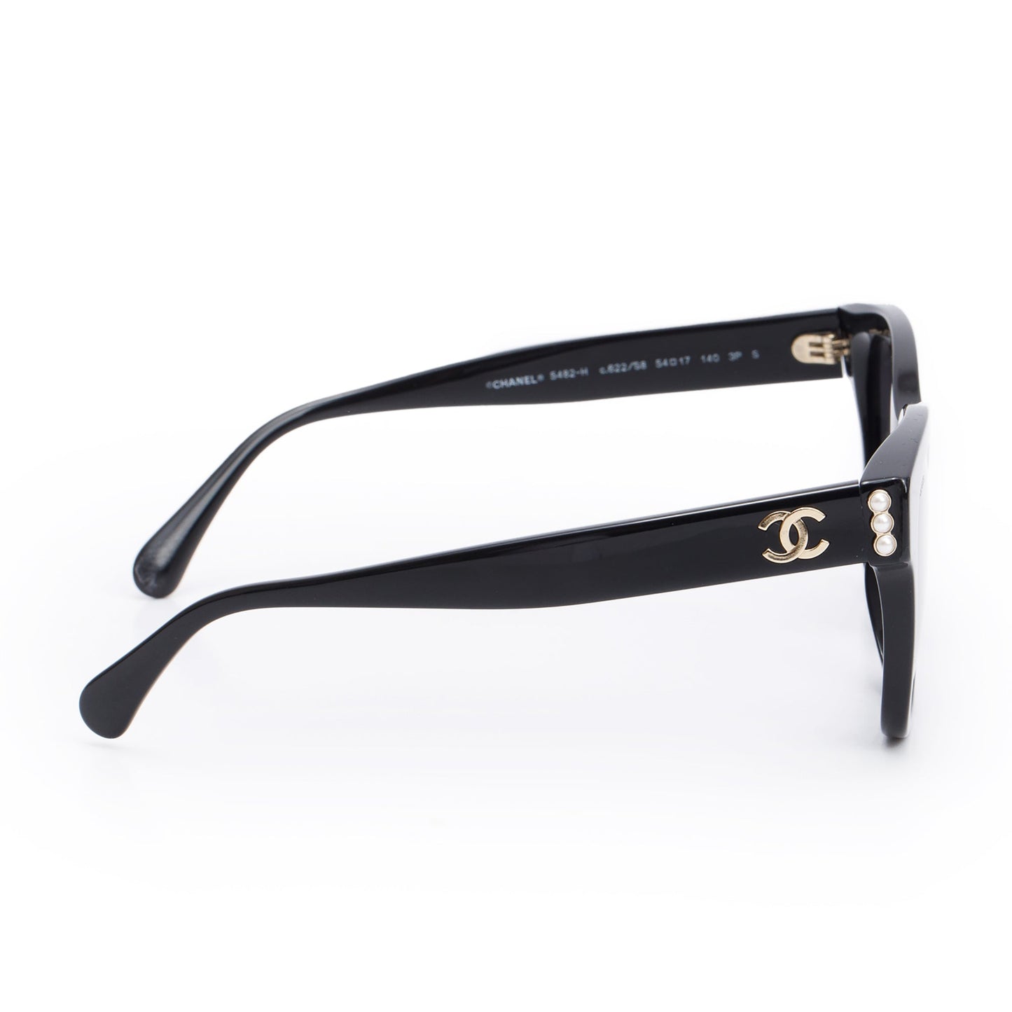 Chanel 5482-H  Black Acetate CC Faux Pearl Square Sunglasses
