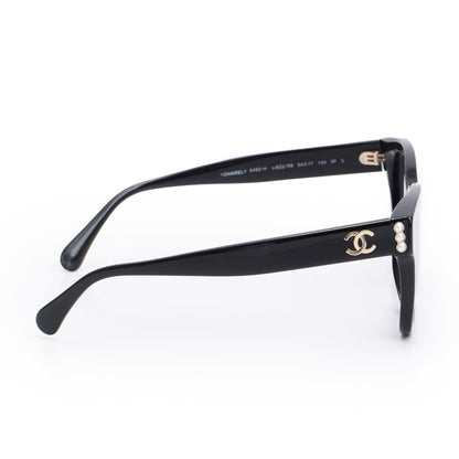 Chanel 5482-H  Black Acetate CC Faux Pearl Square Sunglasses
