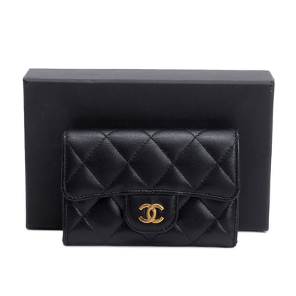 Chanel 2021 Black Quilted Lambskin Leather Classic Flap Card Holder