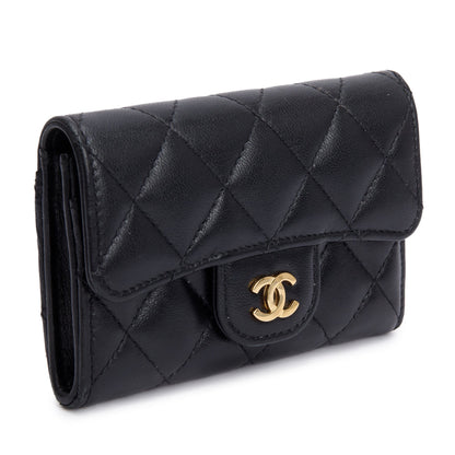 Chanel 2021 Black Quilted Lambskin Leather Classic Flap Card Holder