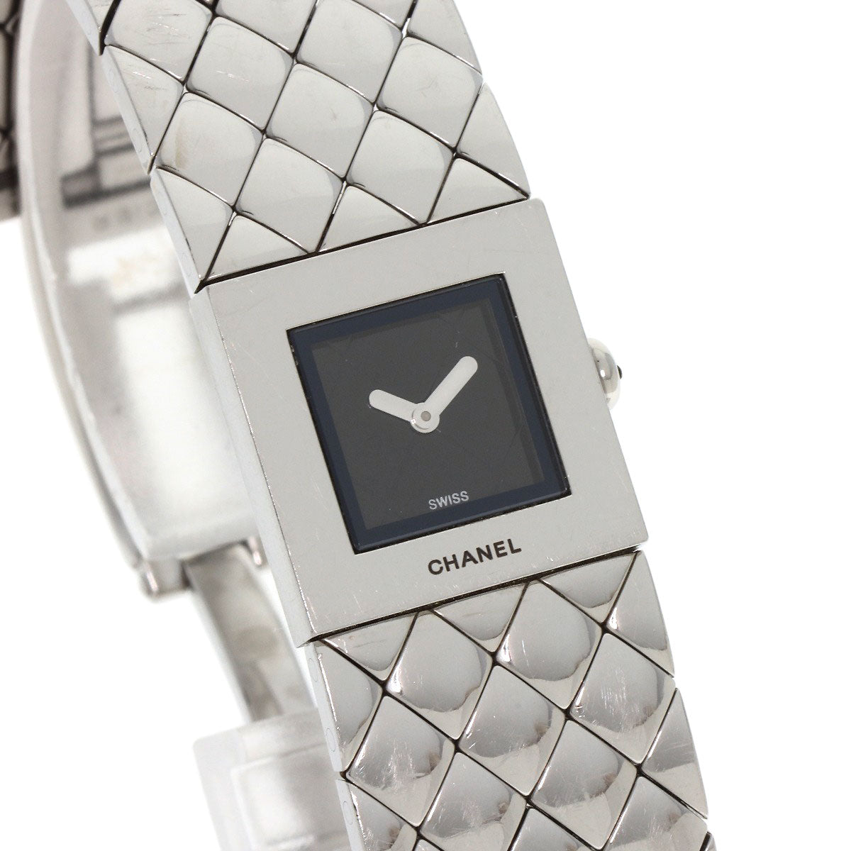 CHANEL Watches Quartz H0008 Stainless Steel , Stainless Steel Silver Matrasse black dial Women