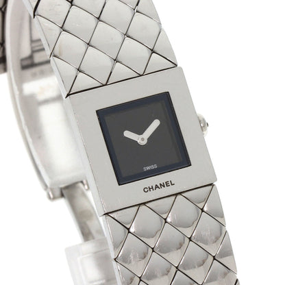 CHANEL Watches Quartz H0008 Stainless Steel , Stainless Steel Silver Matrasse black dial Women