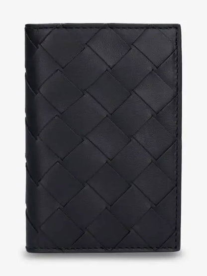 Luxury Bottega Veneta Intrecciato Flap Card Case Black