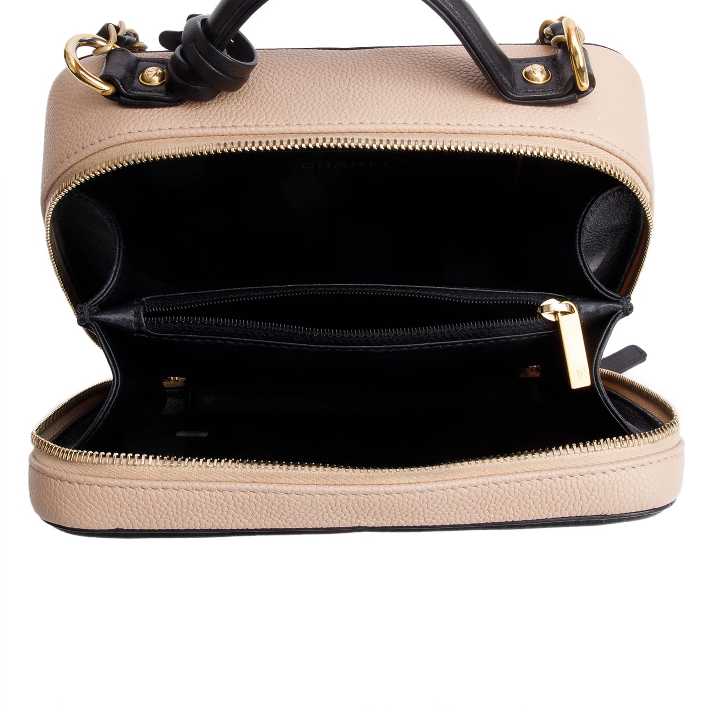 Chanel Beige Caviar Quilted Leather CC Filigree Medium Vanity Case