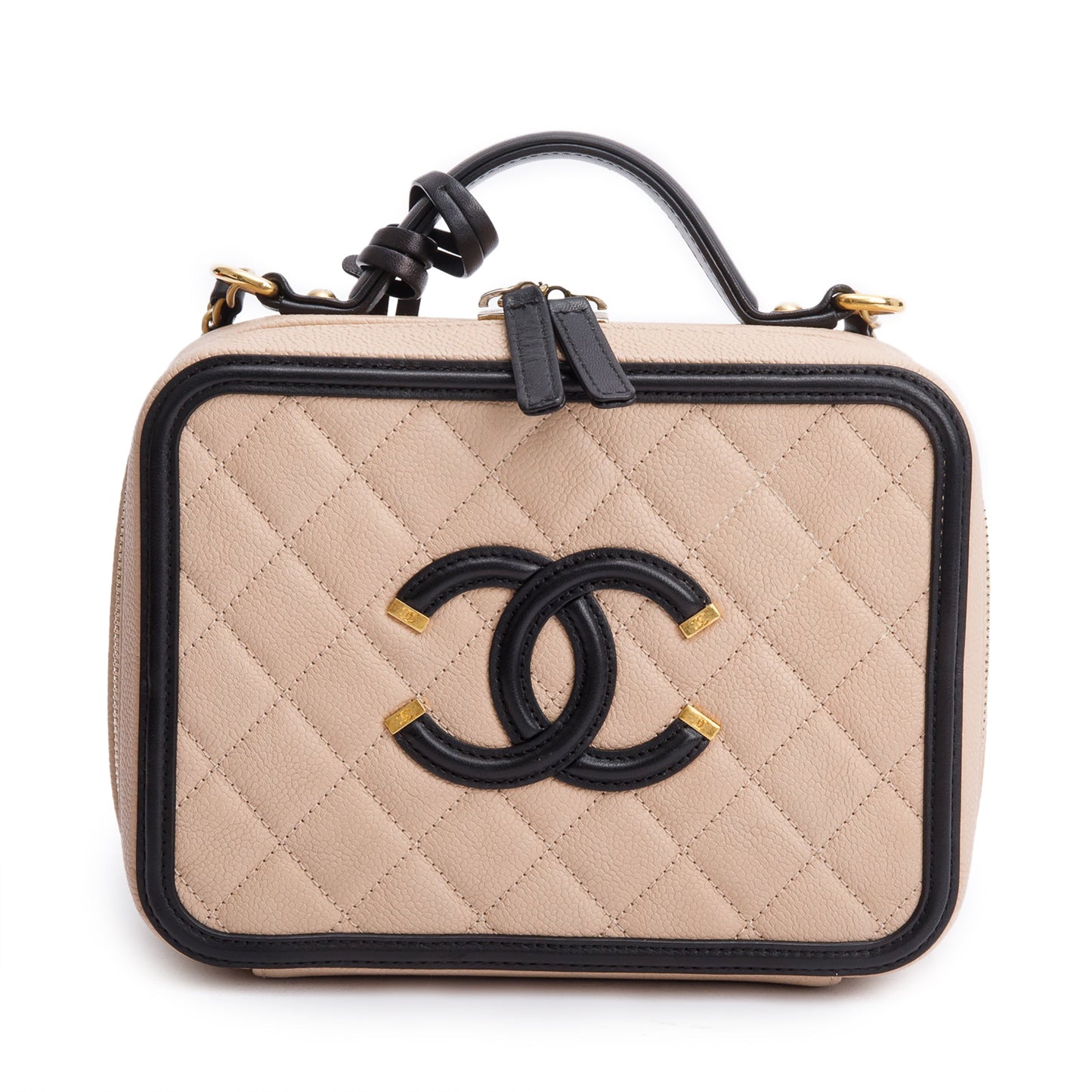 Chanel Beige Caviar Quilted Leather CC Filigree Medium Vanity Case