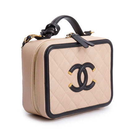Chanel Beige Caviar Quilted Leather CC Filigree Medium Vanity Case