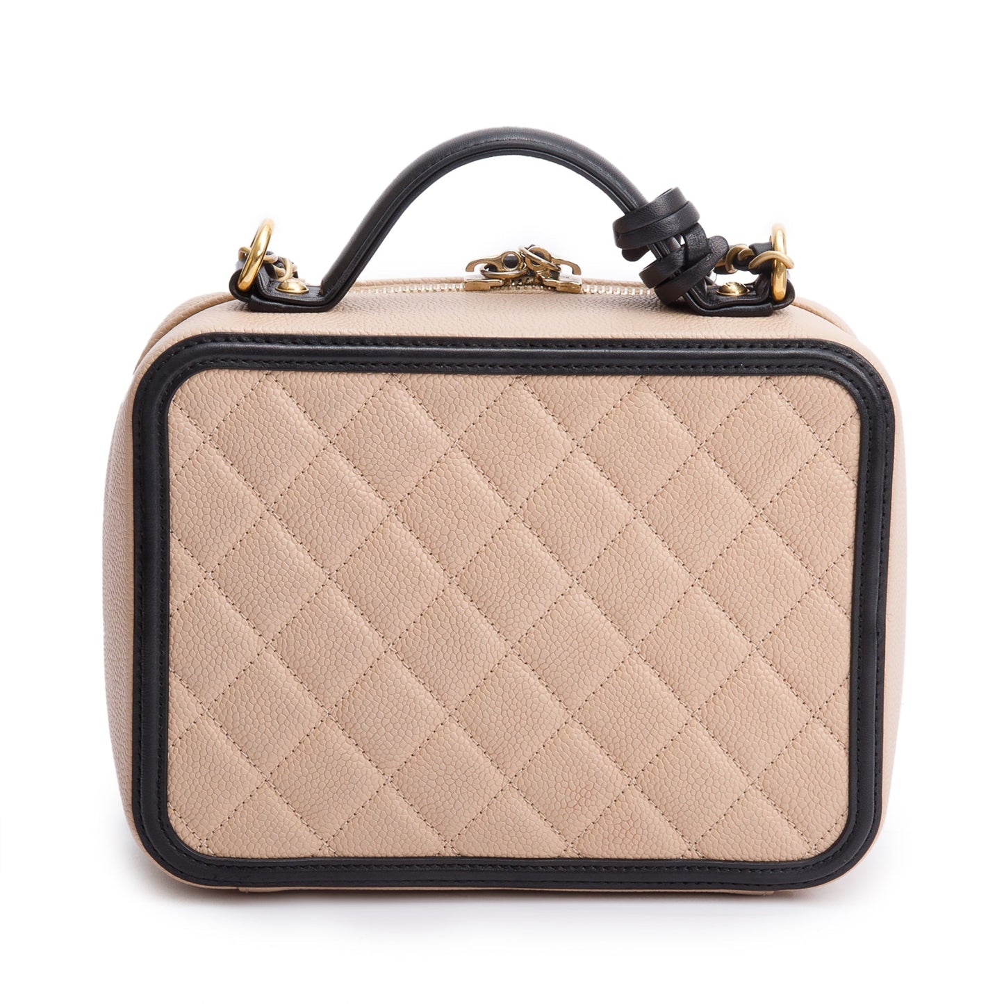 Chanel Beige Caviar Quilted Leather CC Filigree Medium Vanity Case