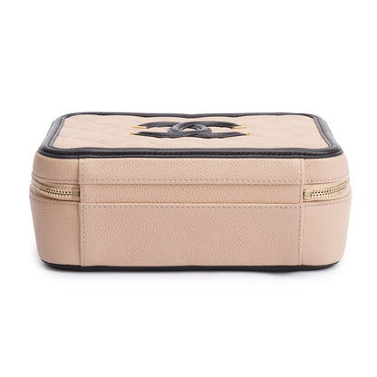 Chanel Beige Caviar Quilted Leather CC Filigree Medium Vanity Case