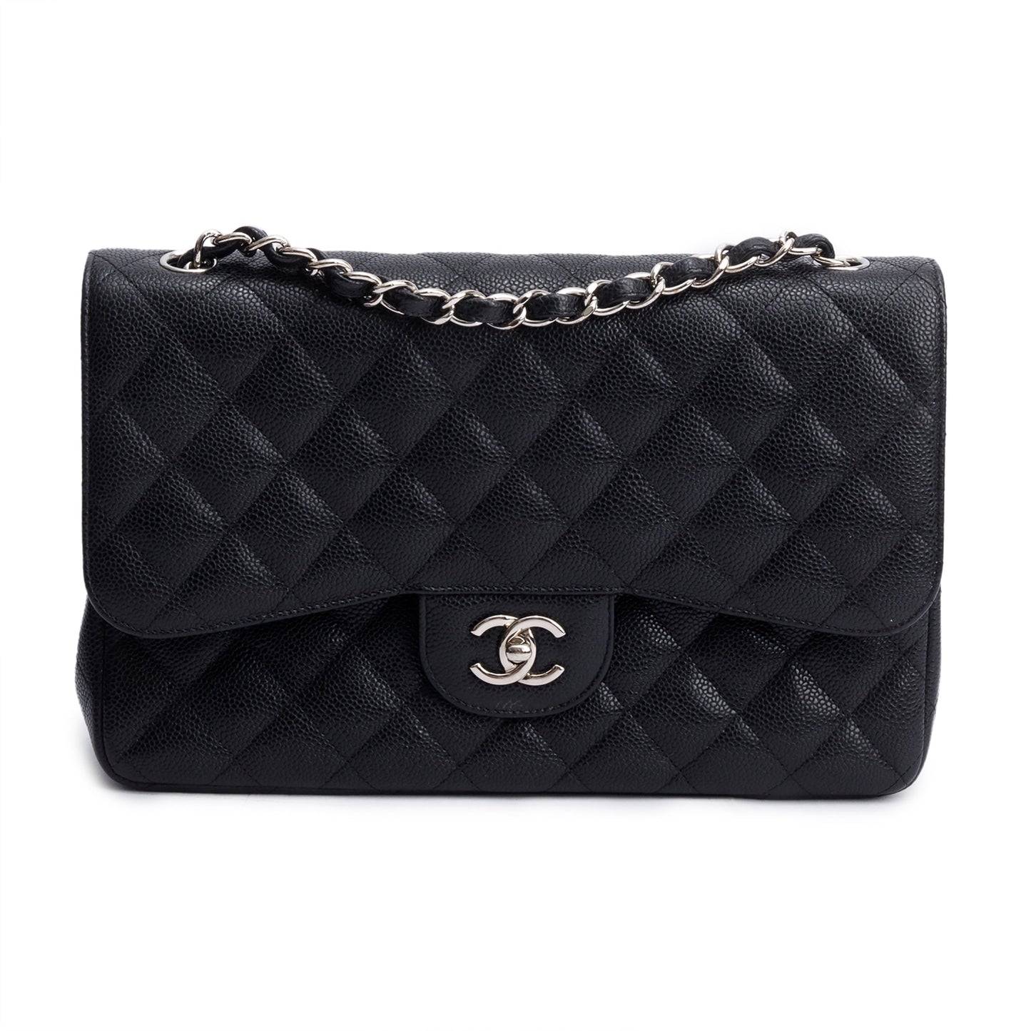 Chanel Black Quilted Caviar Leather Classic Jumbo Double Flap Bag