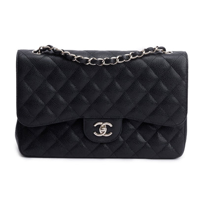 Chanel Black Quilted Caviar Leather Classic Jumbo Double Flap Bag