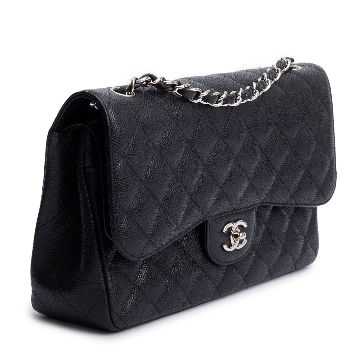 Chanel Black Quilted Caviar Leather Classic Jumbo Double Flap Bag