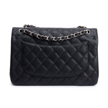 Chanel Black Quilted Caviar Leather Classic Jumbo Double Flap Bag