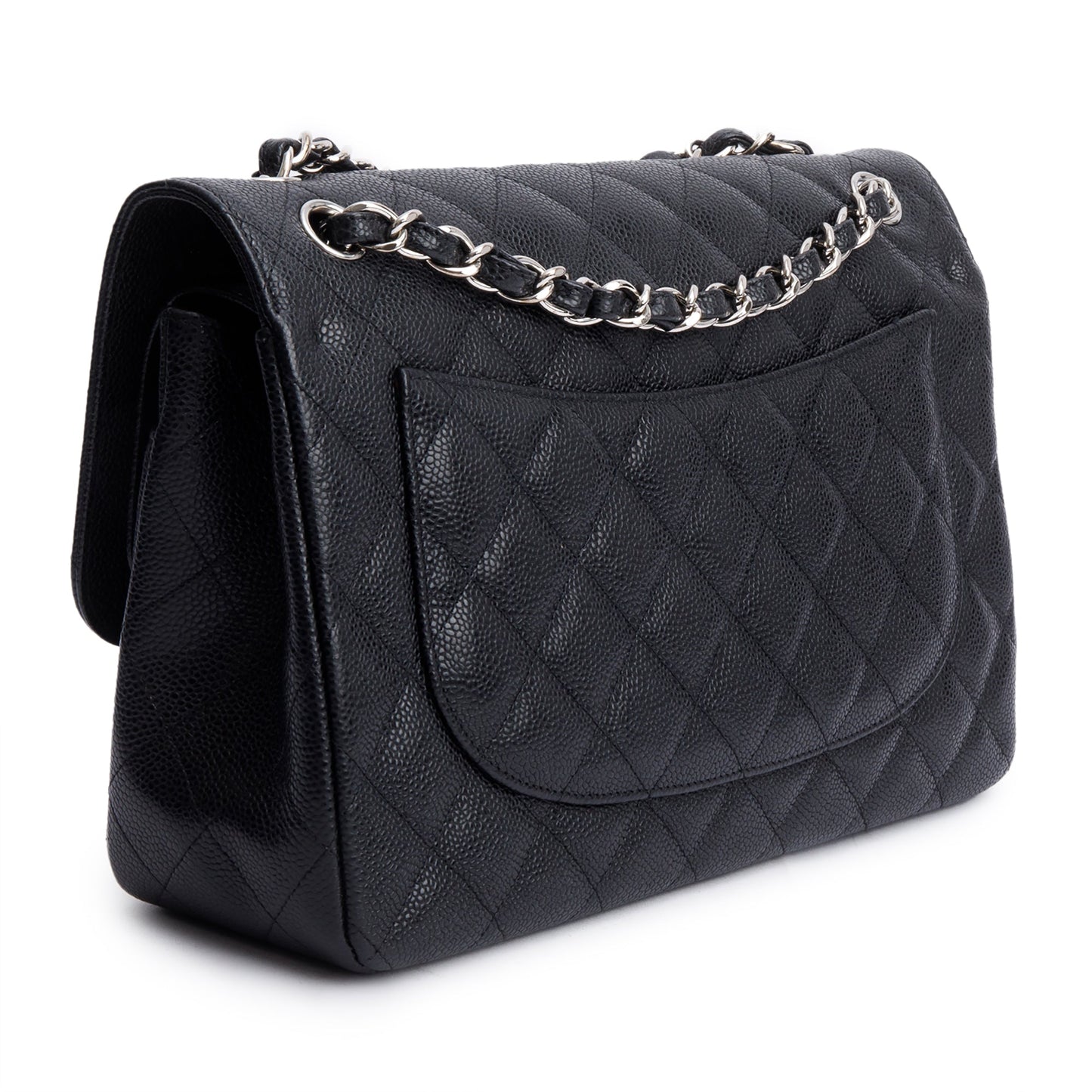 Chanel Black Quilted Caviar Leather Classic Jumbo Double Flap Bag
