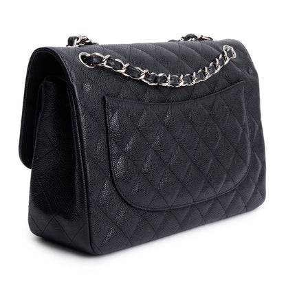 Chanel Black Quilted Caviar Leather Classic Jumbo Double Flap Bag