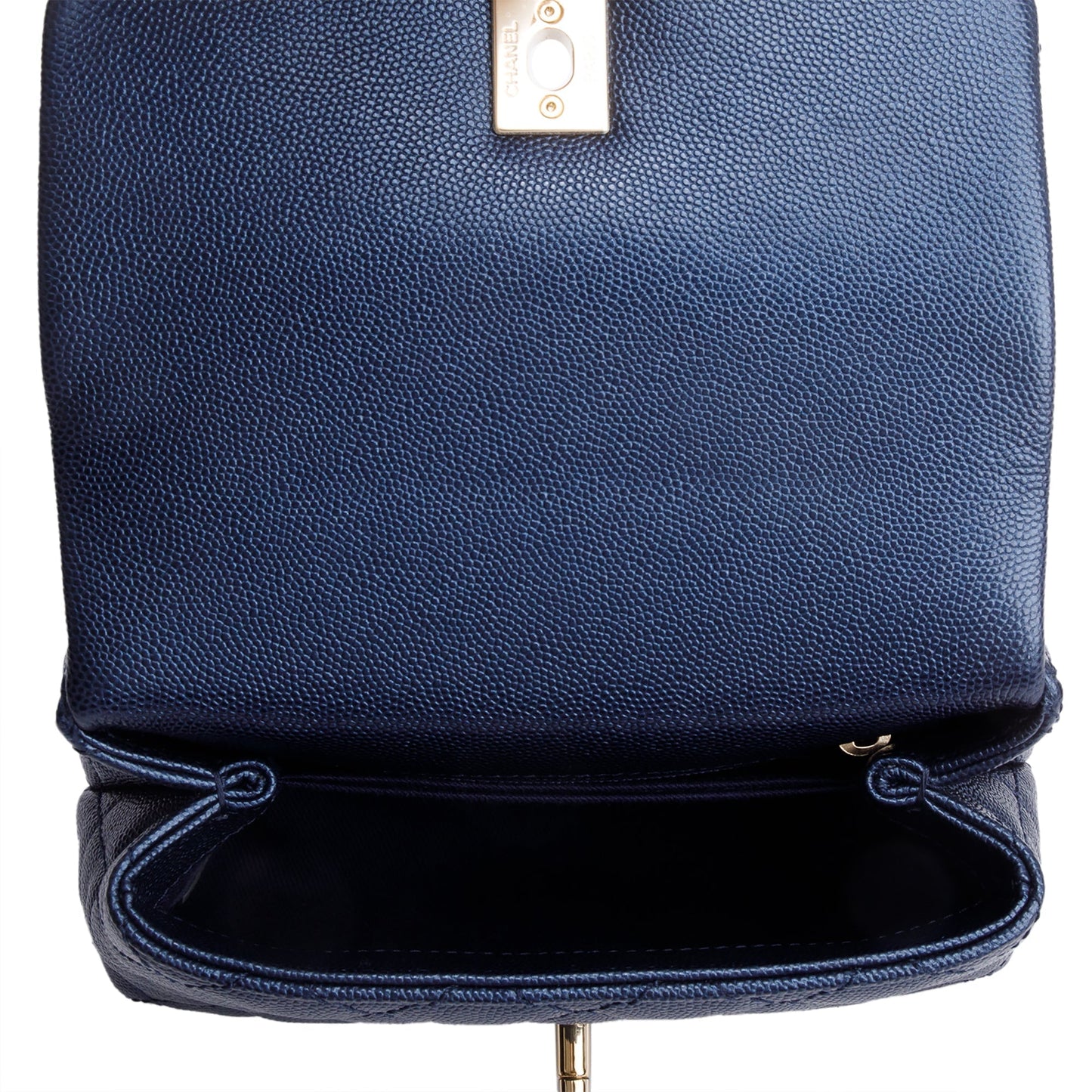 Chanel 2020 Blue Irisdescent Quilted Caviar Leather Mini Coco Top Handle Flap Bag