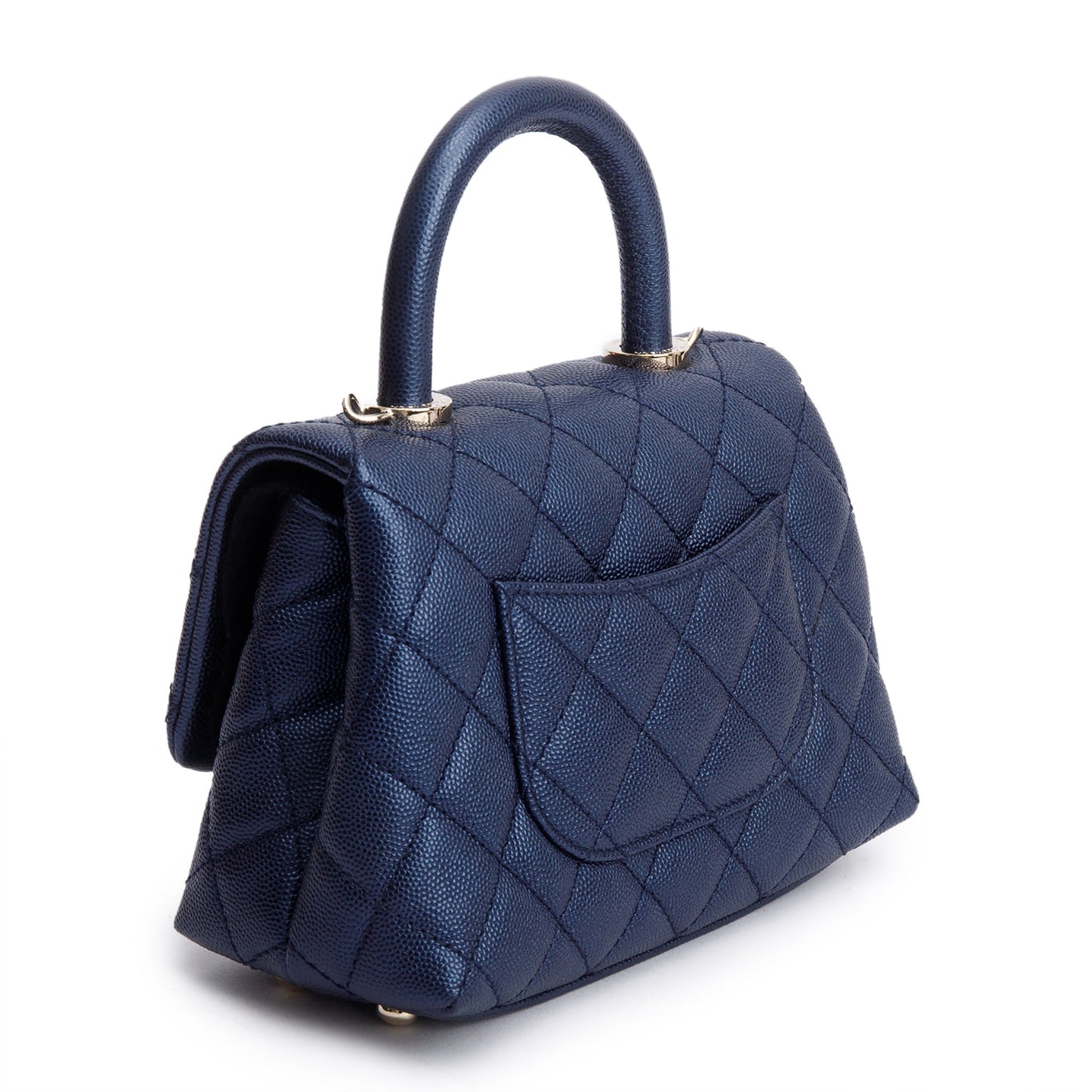 Chanel 2020 Blue Irisdescent Quilted Caviar Leather Mini Coco Top Handle Flap Bag