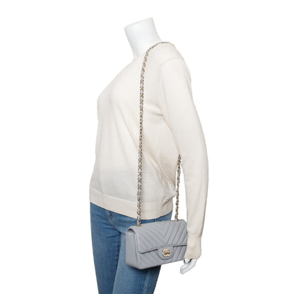 Chanel Grey Chevron Quilted Lambskin Leather Classic Mini Rectangular Flap Bag