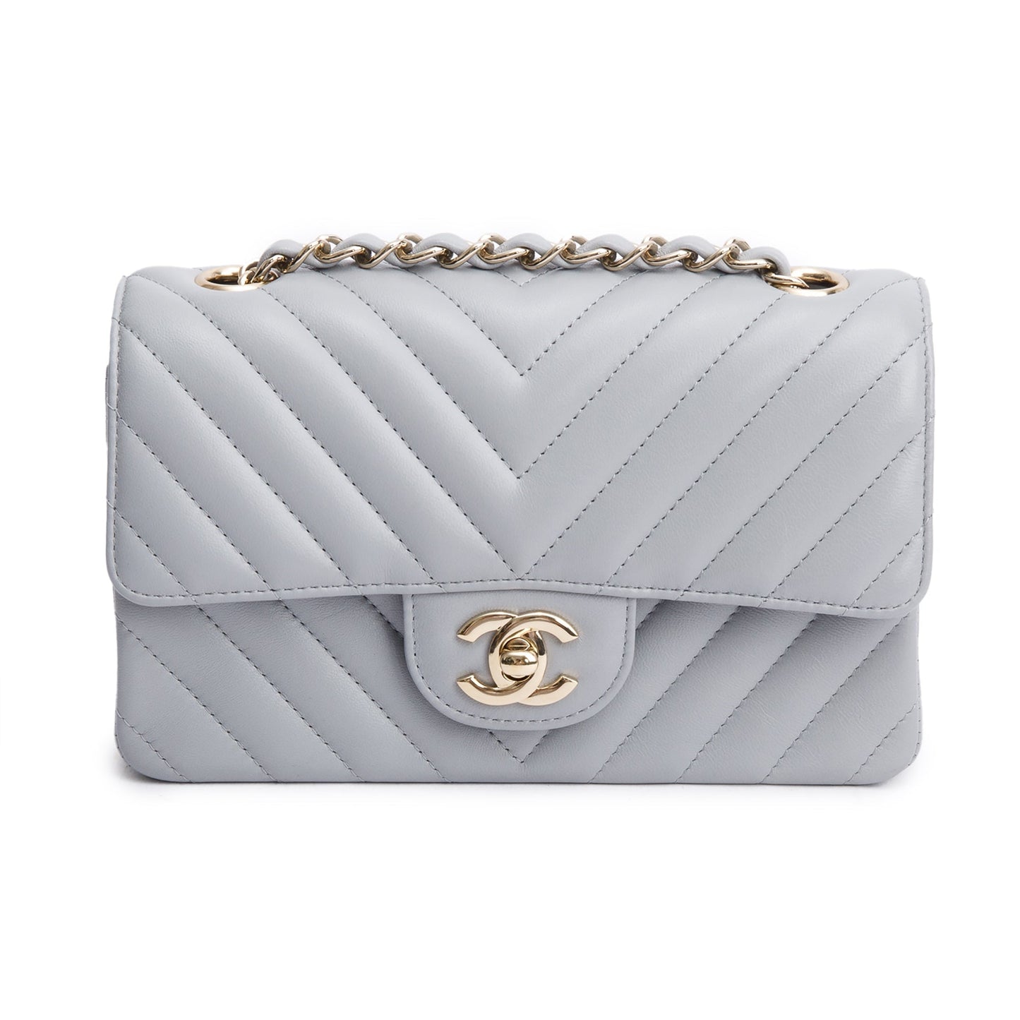 Chanel Grey Chevron Quilted Lambskin Leather Classic Mini Rectangular Flap Bag