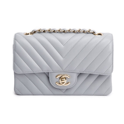 Chanel Grey Chevron Quilted Lambskin Leather Classic Mini Rectangular Flap Bag