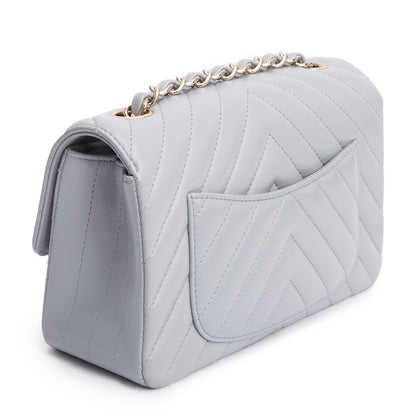 Chanel Grey Chevron Quilted Lambskin Leather Classic Mini Rectangular Flap Bag