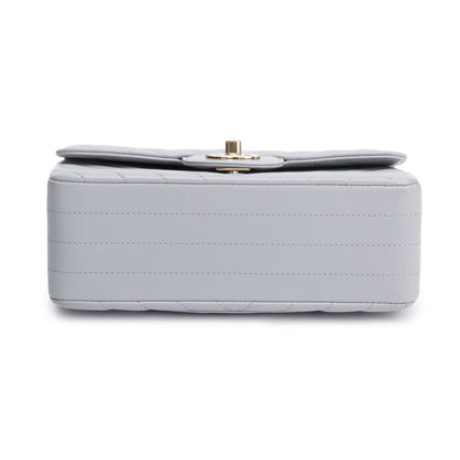 Chanel Grey Chevron Quilted Lambskin Leather Classic Mini Rectangular Flap Bag