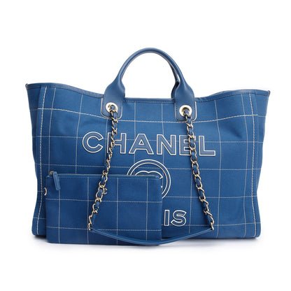 Chanel 2023 Blue Cotton Large Deauville Tote