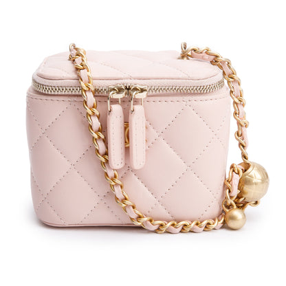 Chanel 2024 Pink Calfskin Leather Mini Pearl Crush Vanity Case