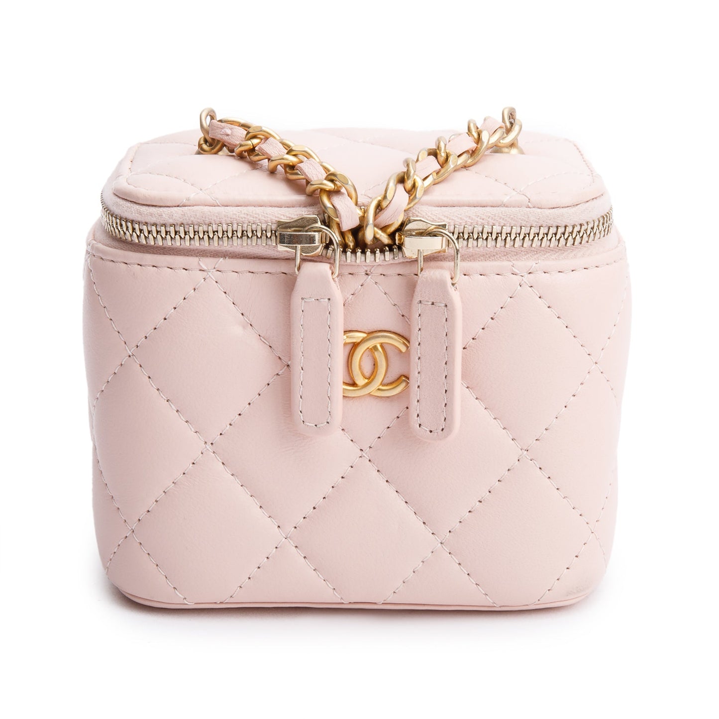 Chanel 2024 Pink Calfskin Leather Mini Pearl Crush Vanity Case
