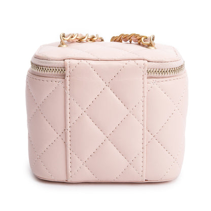 Chanel 2024 Pink Calfskin Leather Mini Pearl Crush Vanity Case