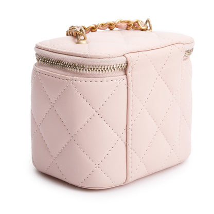 Chanel 2024 Pink Calfskin Leather Mini Pearl Crush Vanity Case