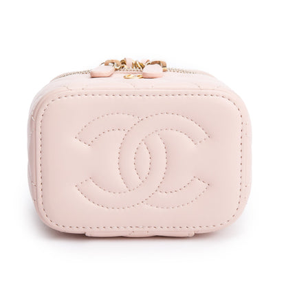 Chanel 2024 Pink Calfskin Leather Mini Pearl Crush Vanity Case