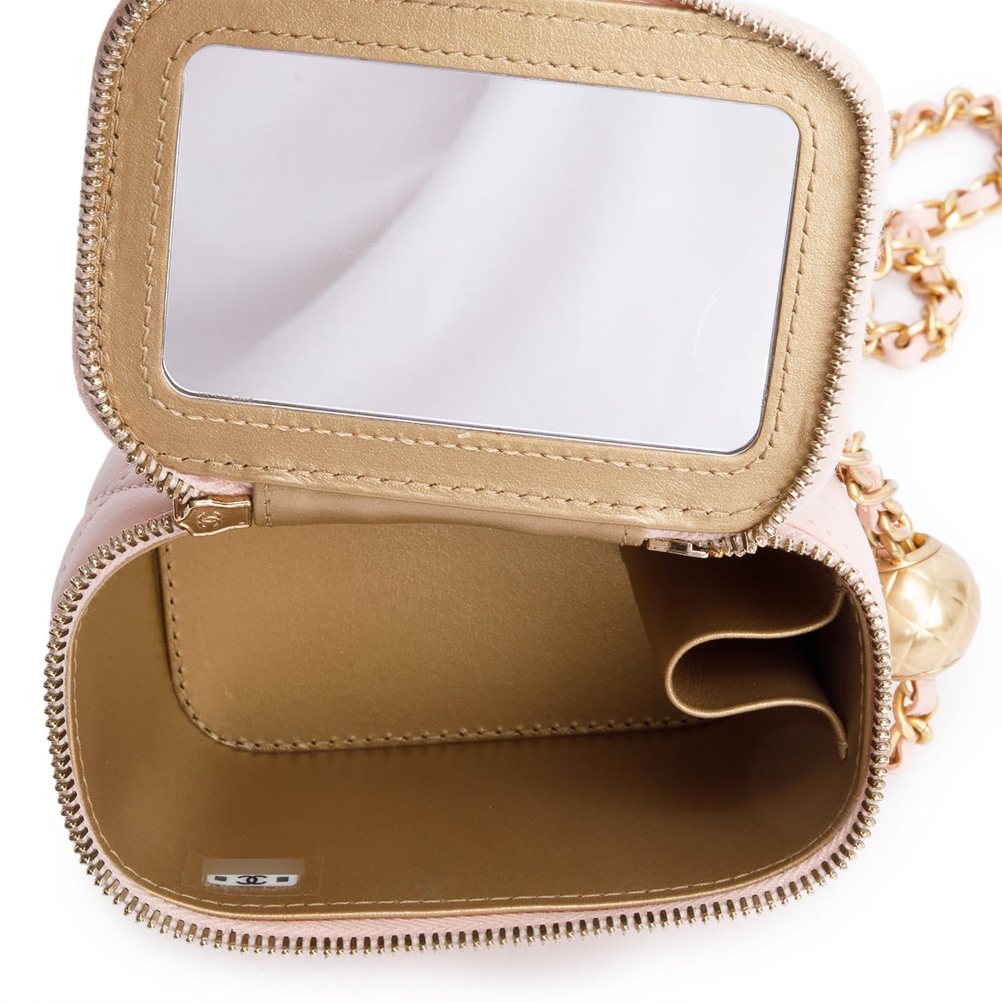 Chanel 2024 Pink Calfskin Leather Mini Pearl Crush Vanity Case