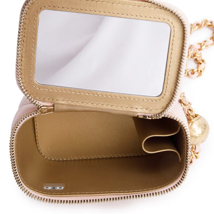 Chanel 2024 Pink Calfskin Leather Mini Pearl Crush Vanity Case