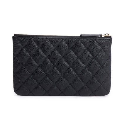 Chanel 2021 Black Quilted Caviar Leather Small O-Case Clutch