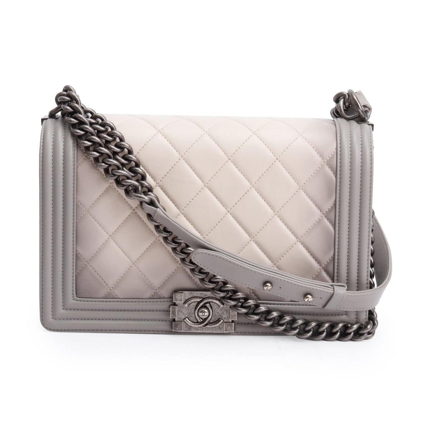 Chanel Grey Ombre Quilted Lambskin Leather Large Boy Bag