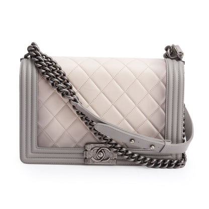 Chanel Grey Ombre Quilted Lambskin Leather Large Boy Bag
