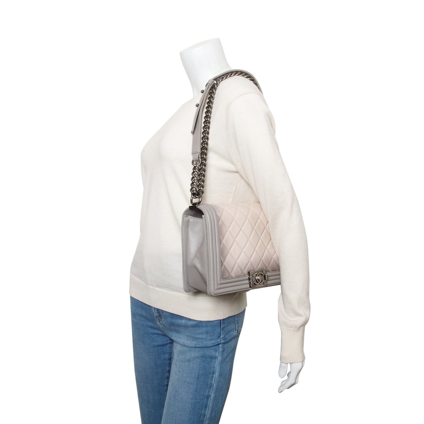Chanel Grey Ombre Quilted Lambskin Leather Large Boy Bag