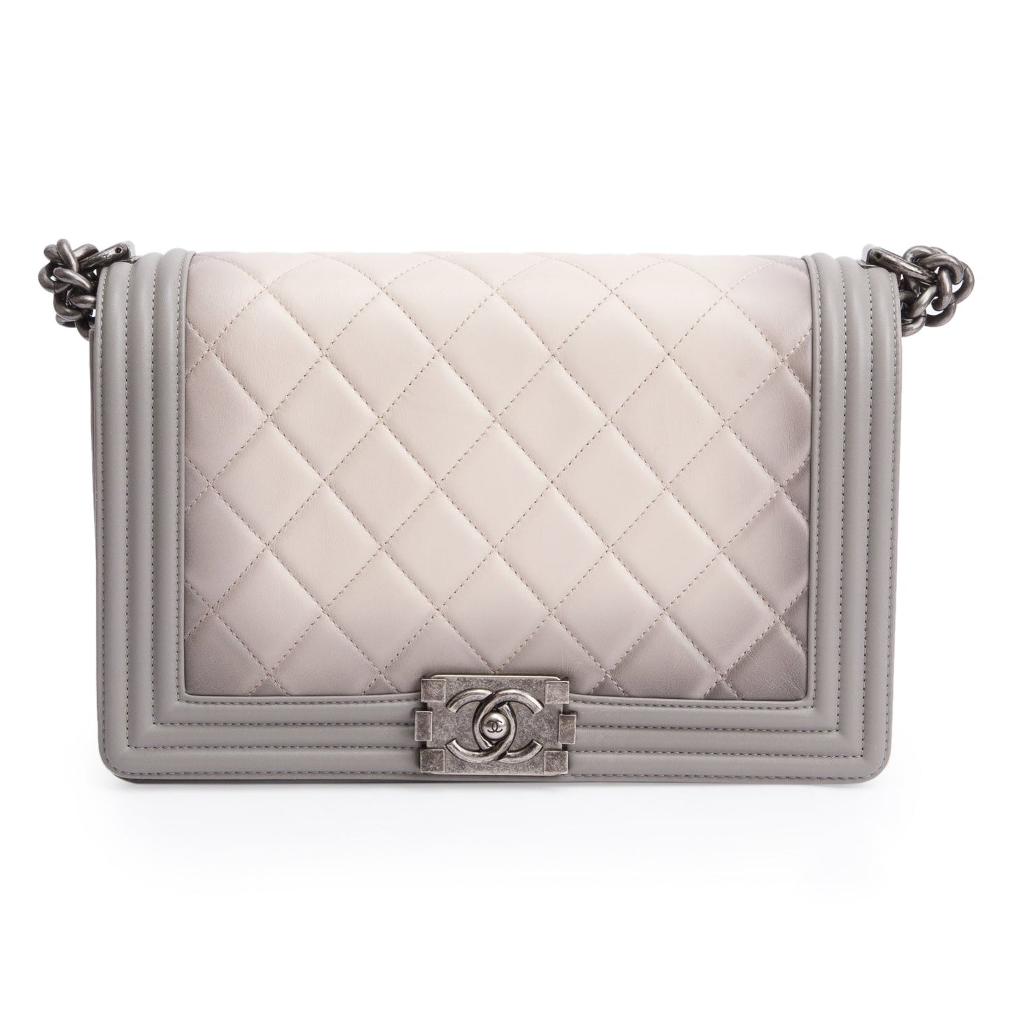 Chanel Grey Ombre Quilted Lambskin Leather Large Boy Bag